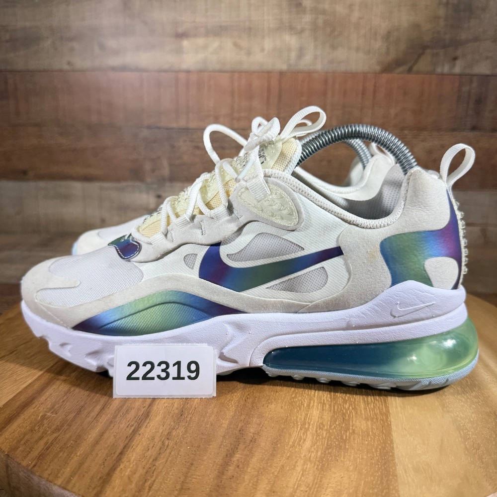 Nike Air Max 270 React Kids 7Y White Iridescent CT9633-100 Bubble Pack Sneaker